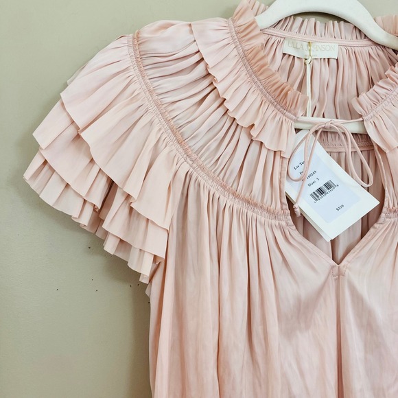 Ulla Johnson NWT Peony Pink Liv Plissé Satin Ruffle Sleeve Blouse Size 2 - Picture 8 of 13